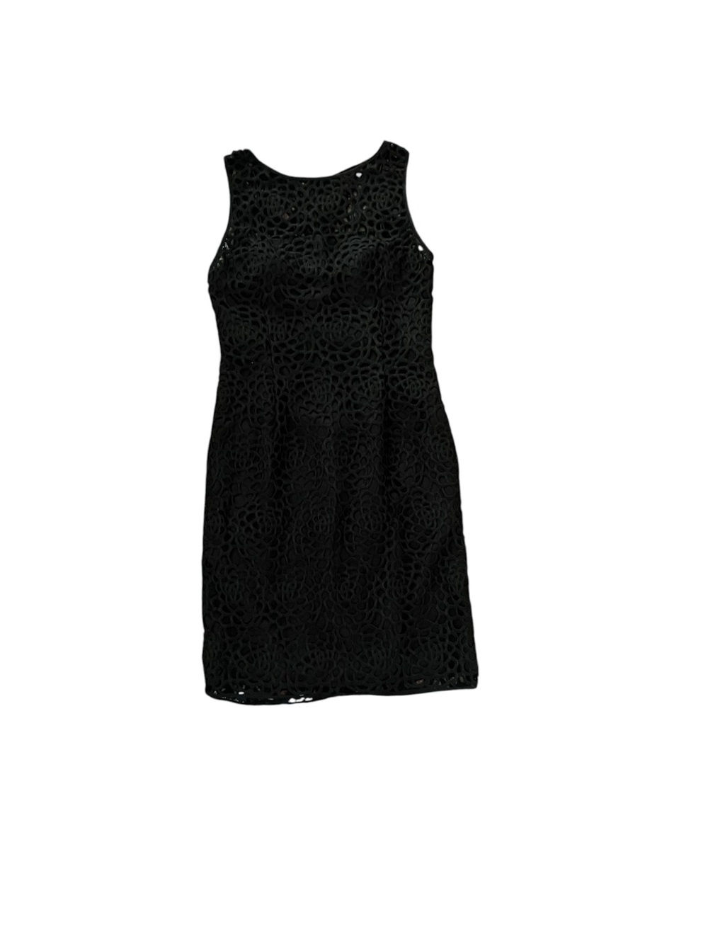 Adrianna Papell Evening Black Floral Guipure Lace Sheath Dress Size 8